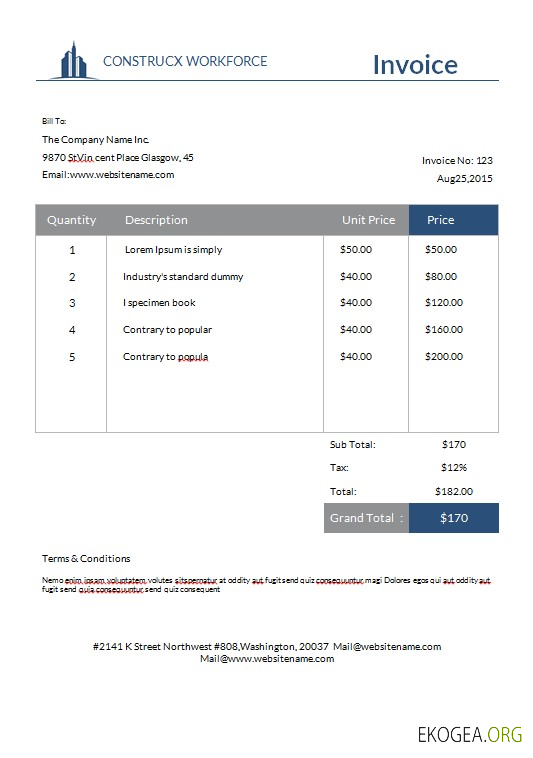 Modèle de facture d'architecture gratuit